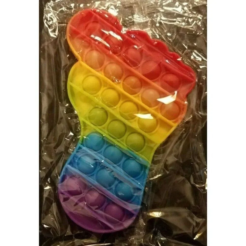 Fidget Toy Big Foot Footprint Push Pop Bubble Rainbow Silicone Sensory
